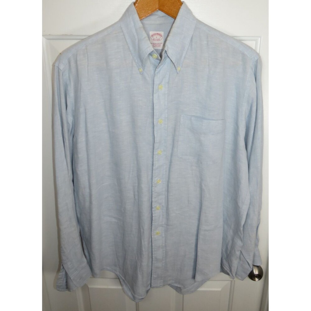 Brooks Brothers All Irish Linen Traditional Fit Long Sleeve Shirt Light Blue LG